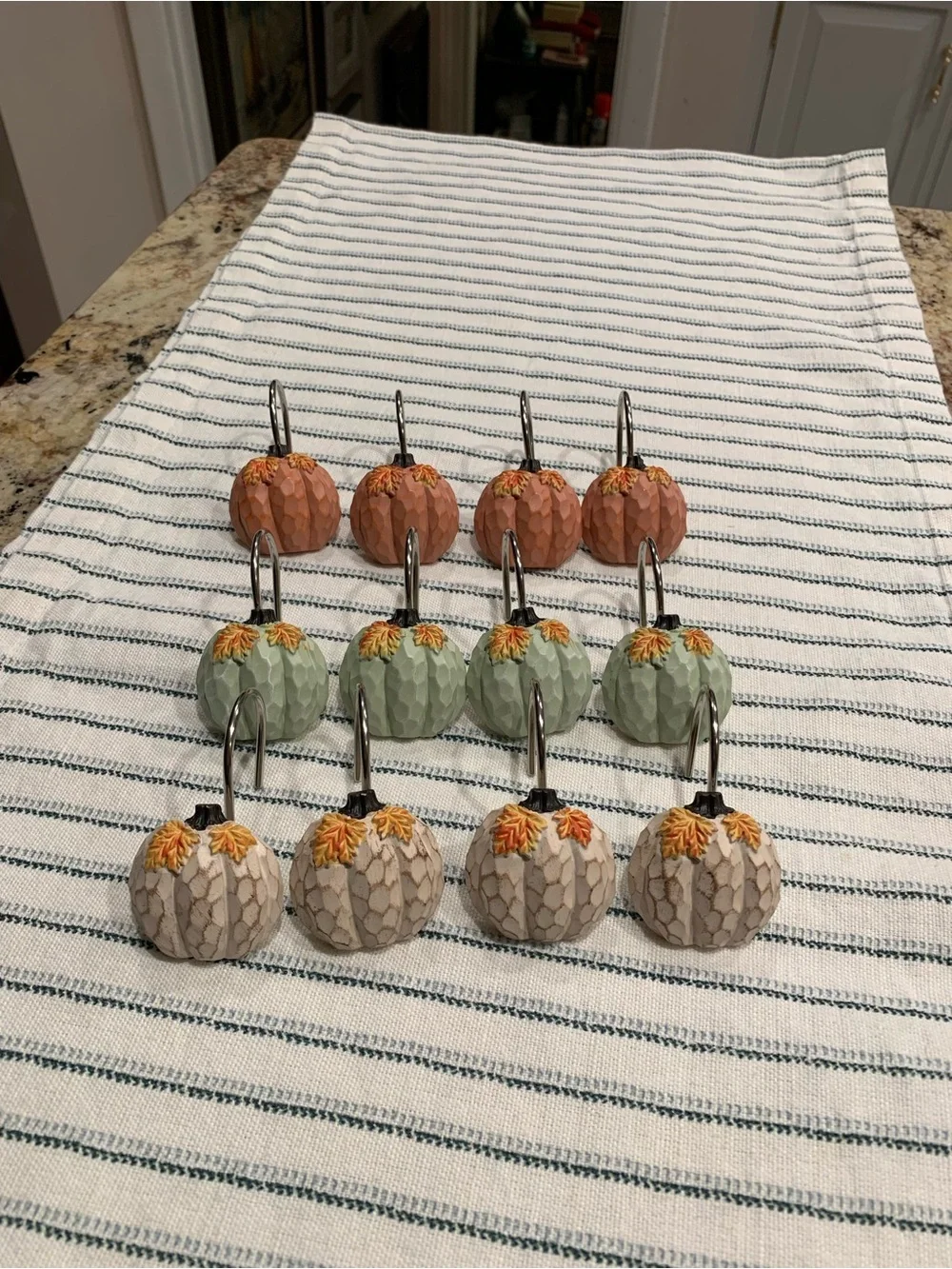 Set of Decorative Pumpkin Shower Curtain Hooks - Orange, Green, Beige
